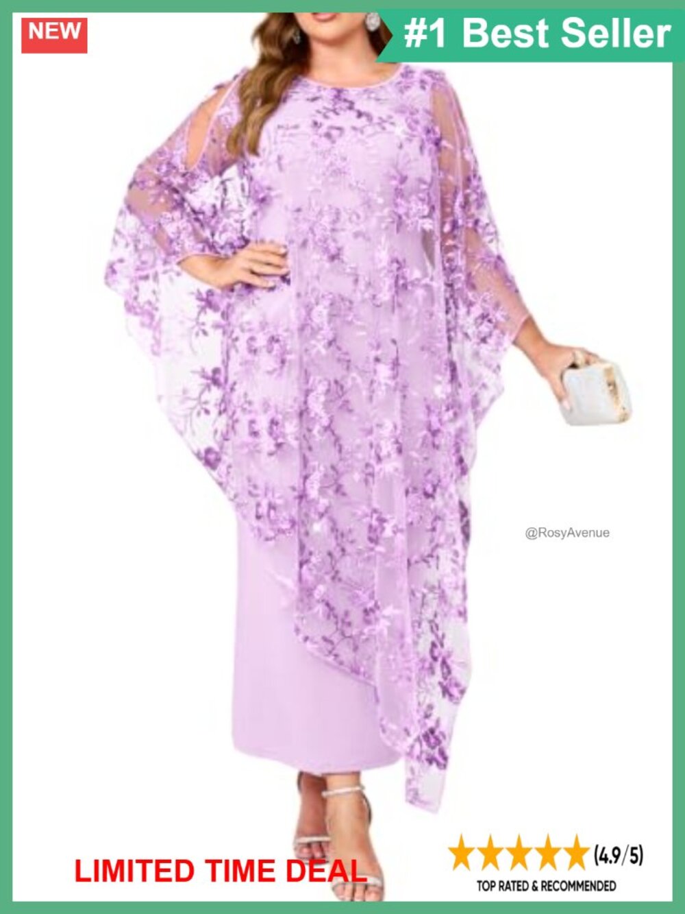 Plus Size Sequin Floral Mesh Cape Maxi Dress Formal Evening Gown